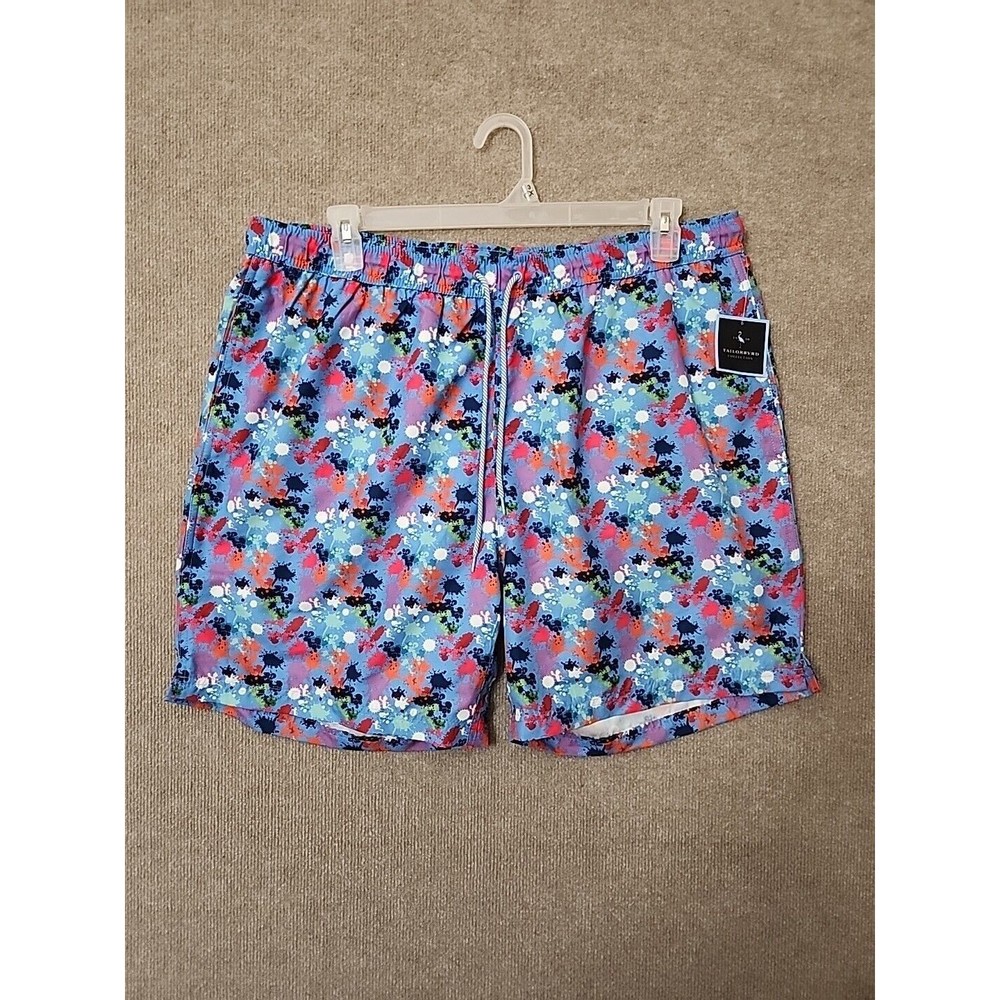 Tailorbyrd Paint Splatter Swim Trunk Shorts Mens XXL Blue Mesh Lined NEW